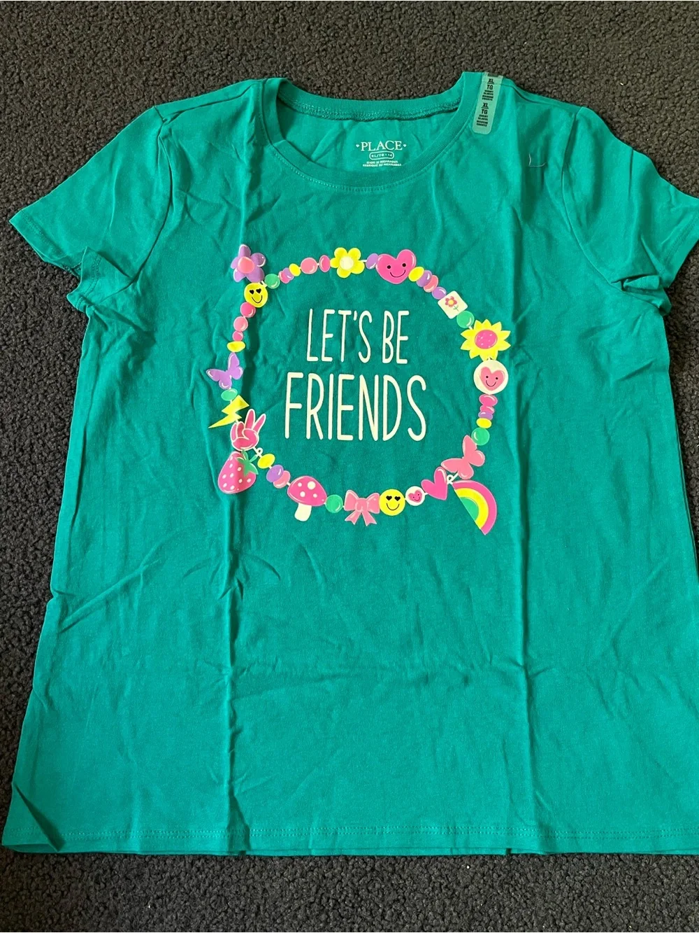 The Children's Place Teal Short Sleeve Tee w Colorful Friendship Bracelet Design